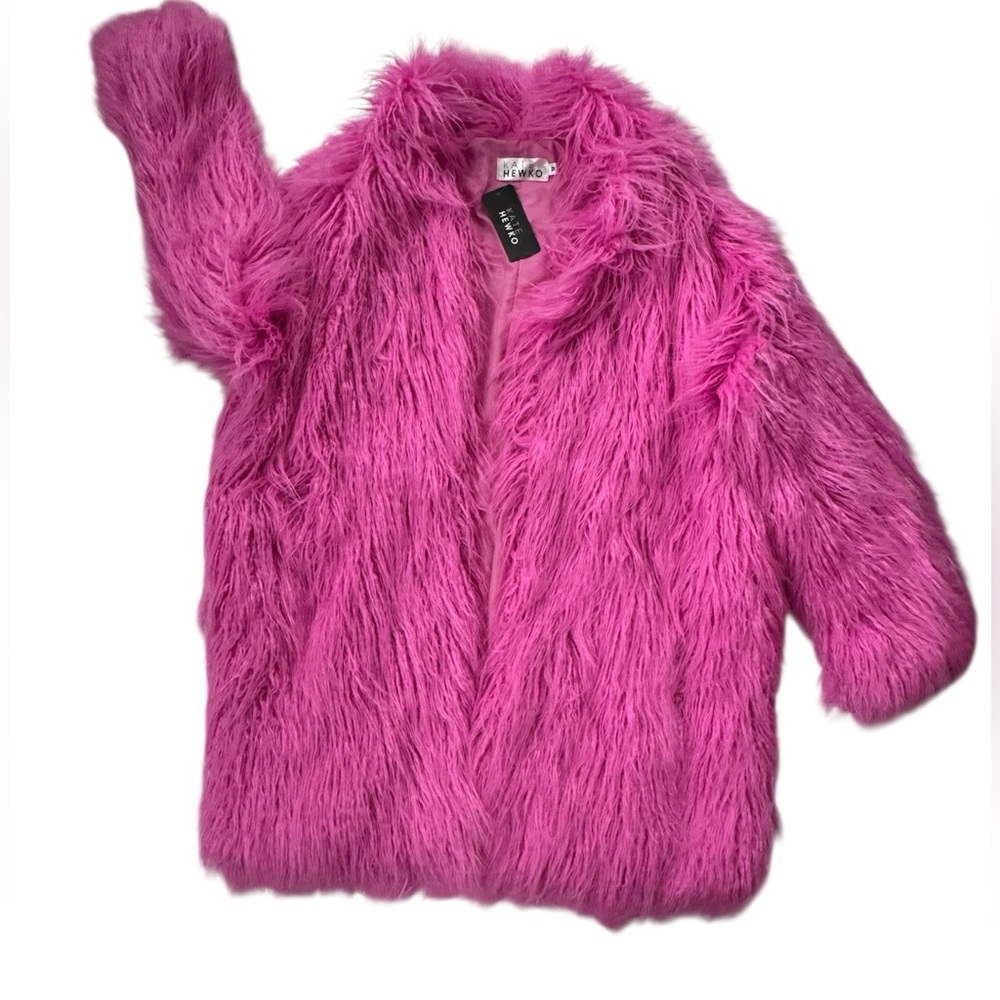 Kate Hewko Hot Pink Mongolian Faux Fur Coat Jacket NWT Size M